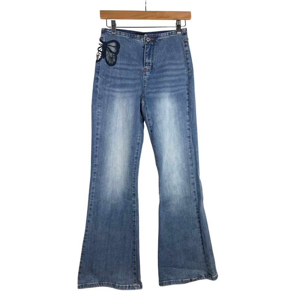 New Canana High Waisted Butterfly Cutout‎ Flare Jeans size 25 Blue/Black